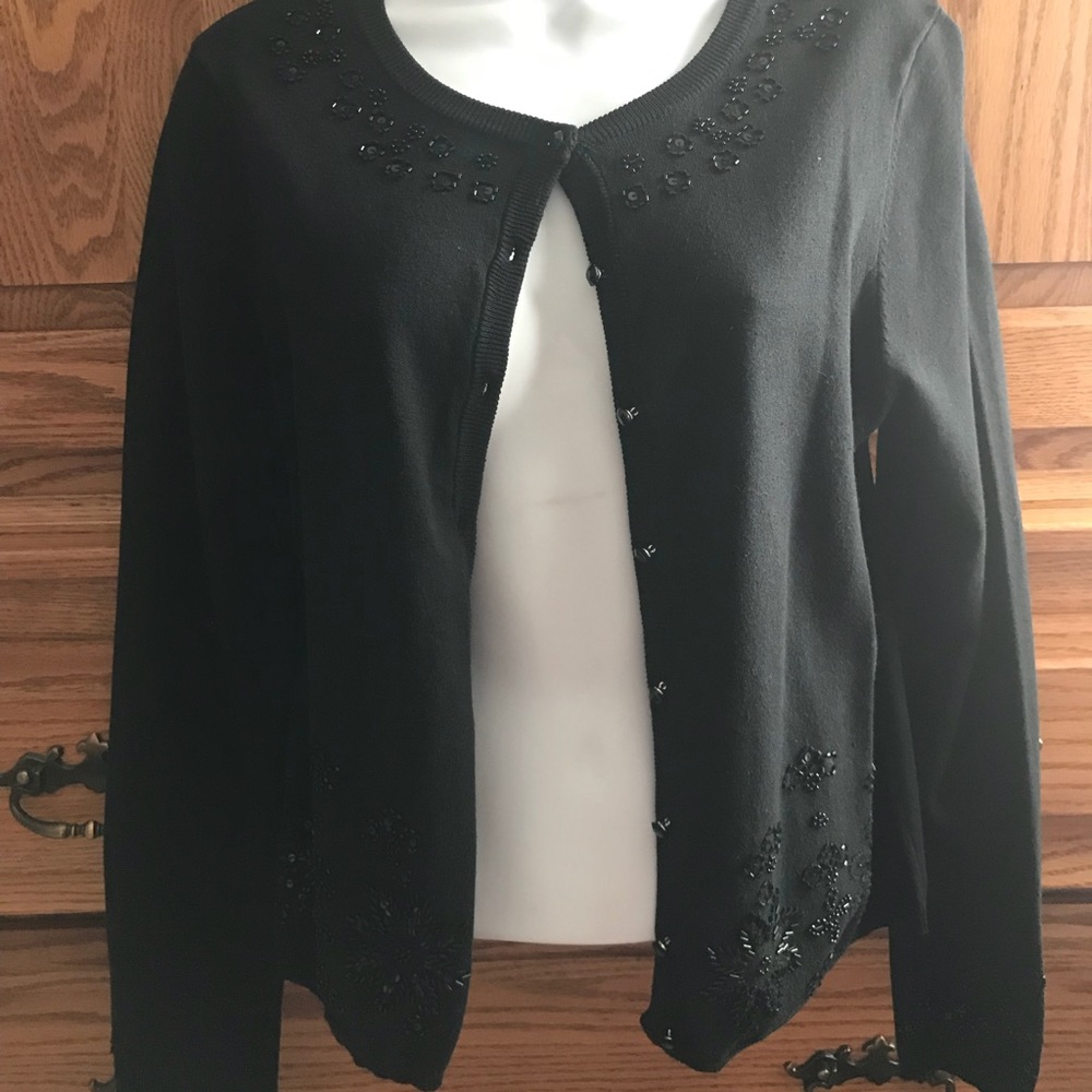 Black Cardigan with Beaded Trim